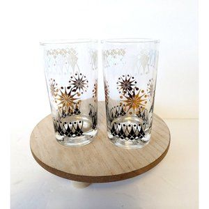 Vintage Mid Century Modern Cocktail Glasses MCM Black White Gold Star Snowflake